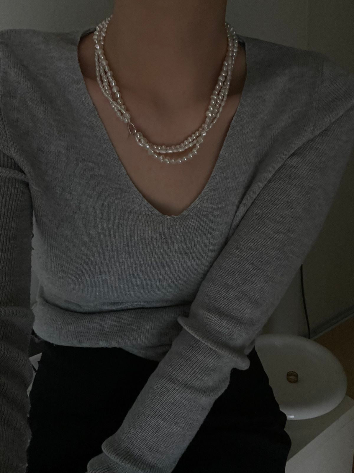 Simple Pearl Triple Strand Necklace