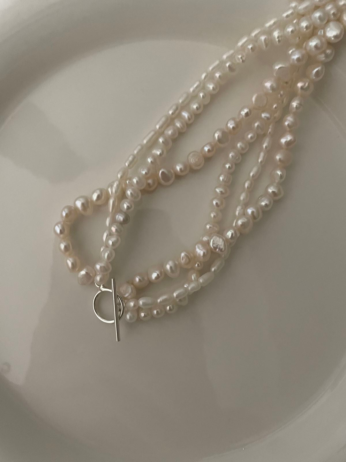 Simple Pearl Triple Strand Necklace