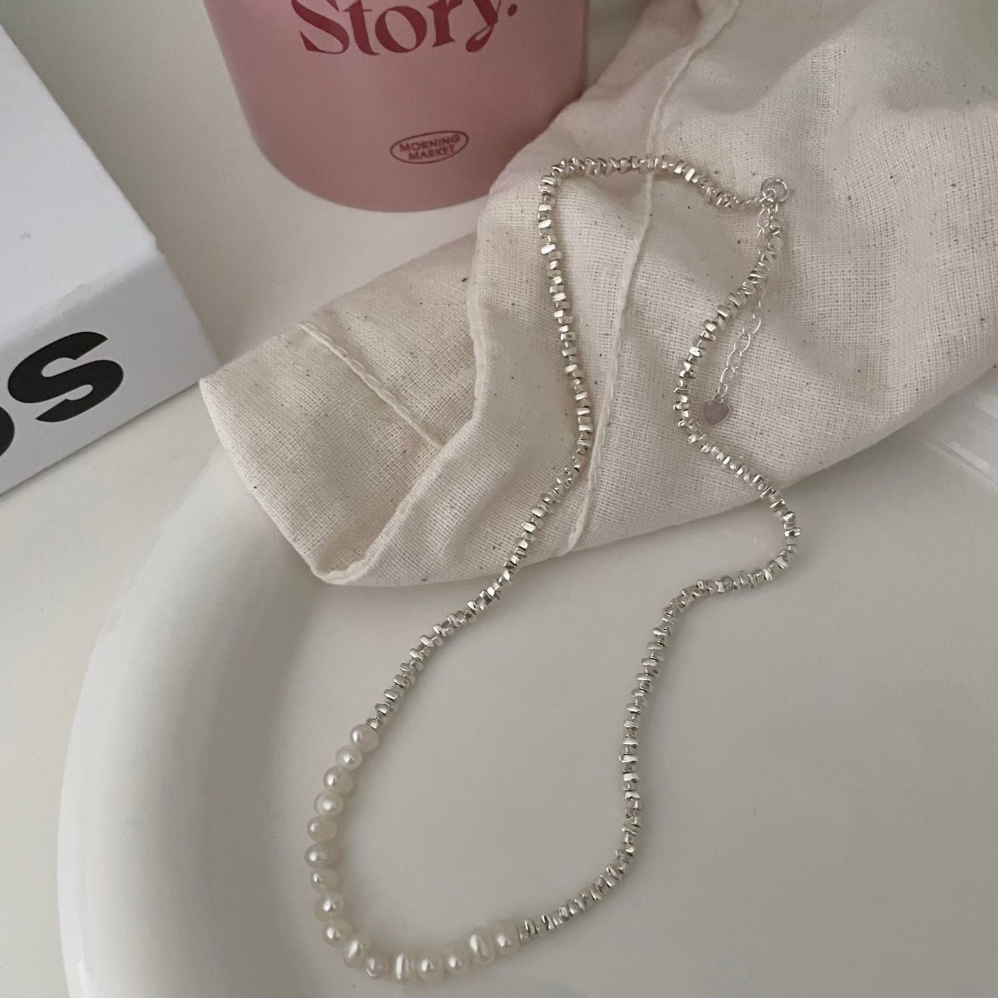 Pearl and Silver Chain Necklace