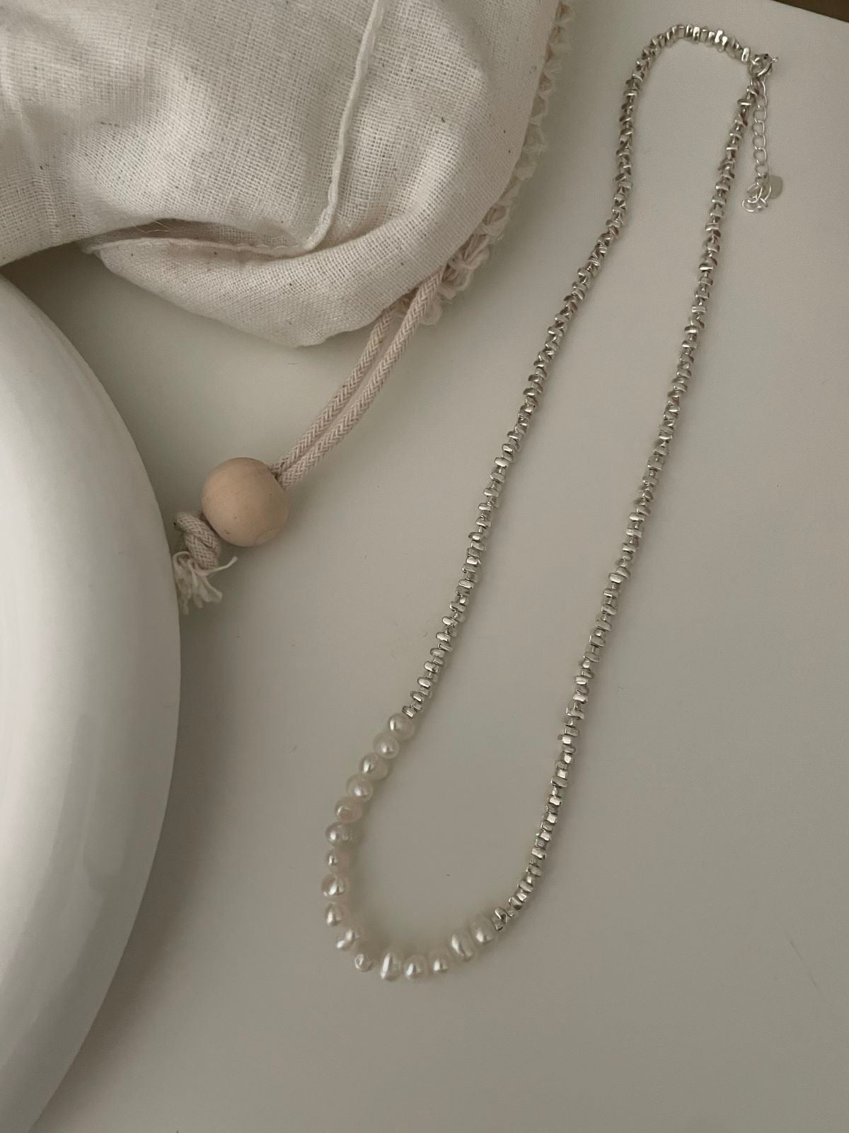 Pearl and Silver Chain Necklace