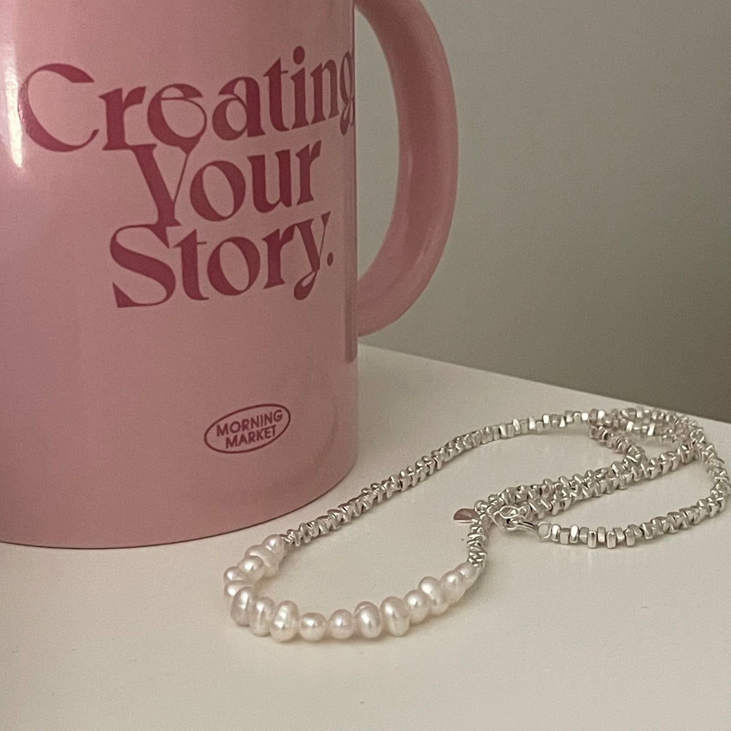 Pearl and Silver Chain Necklace