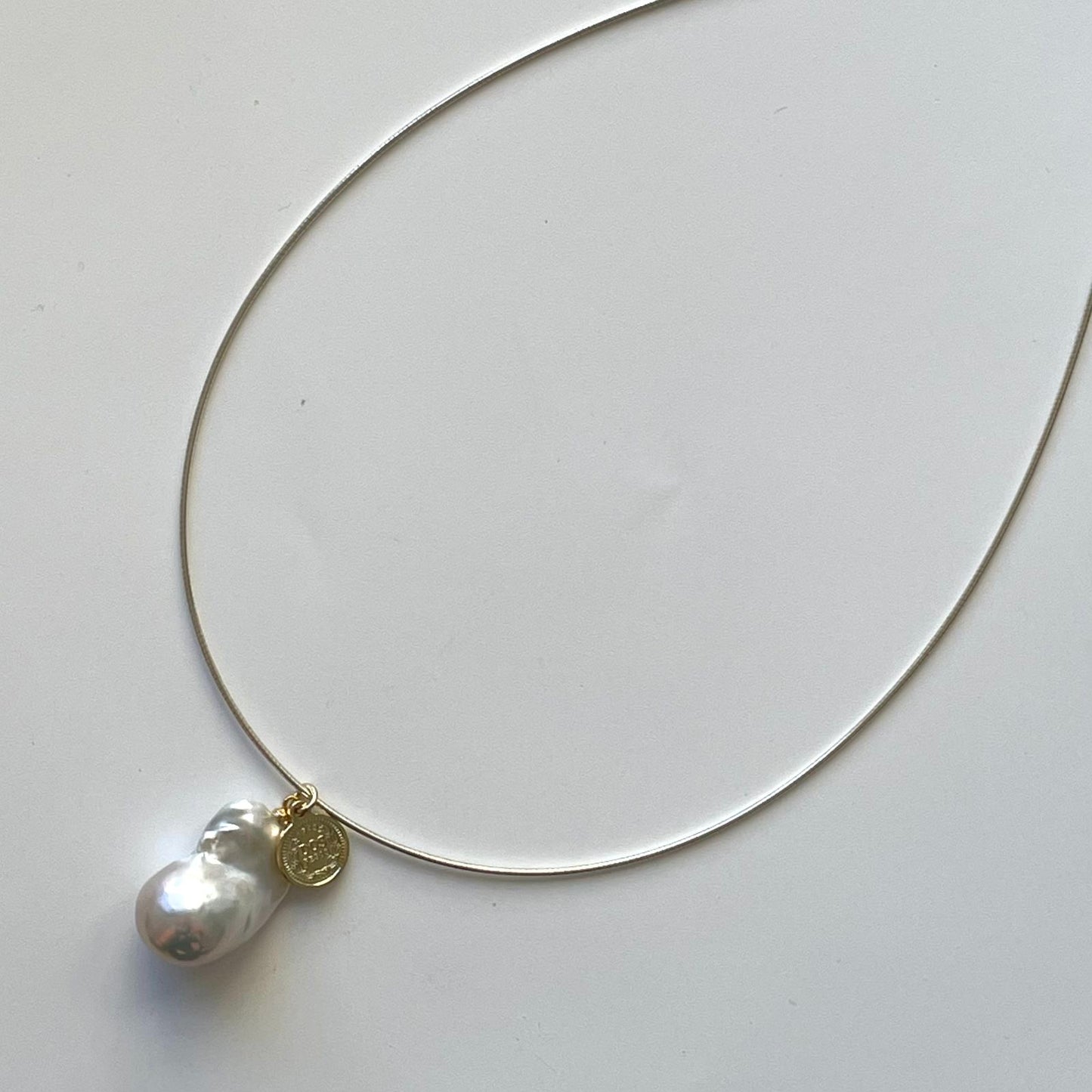 Baroque Pearl and Gold Coin Silver Chain Necklace