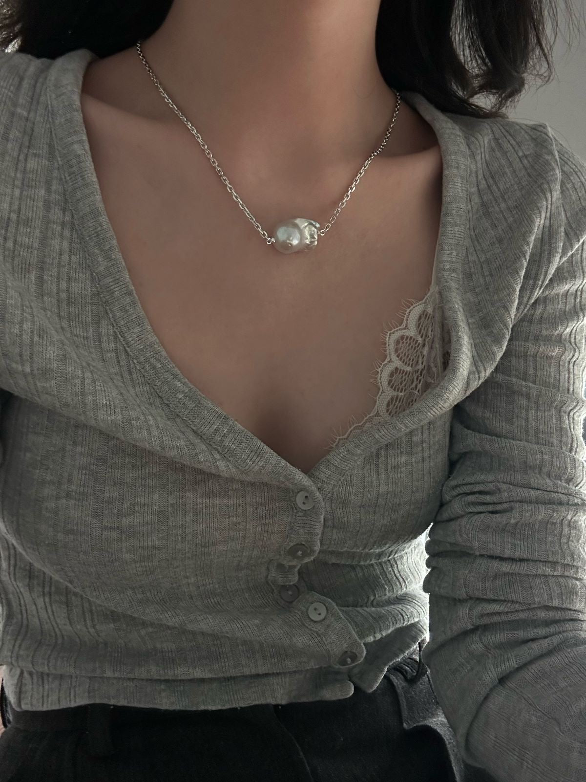 Baroque Pearl Silver Necklace