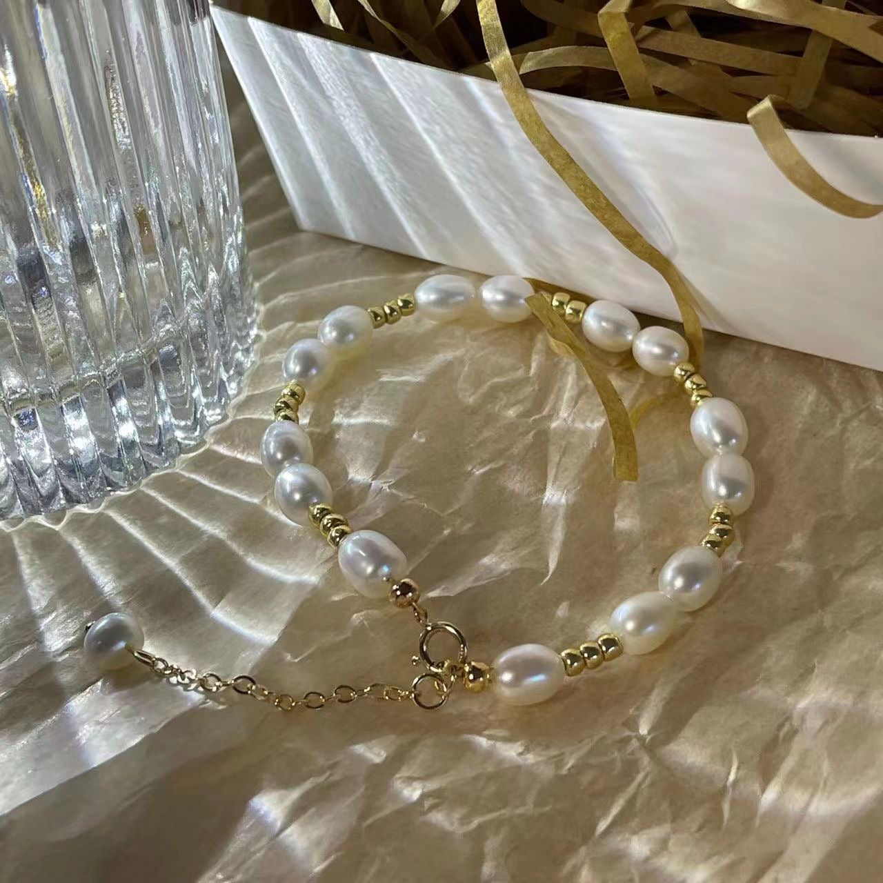 Pearl and Gold Ball Bracelet