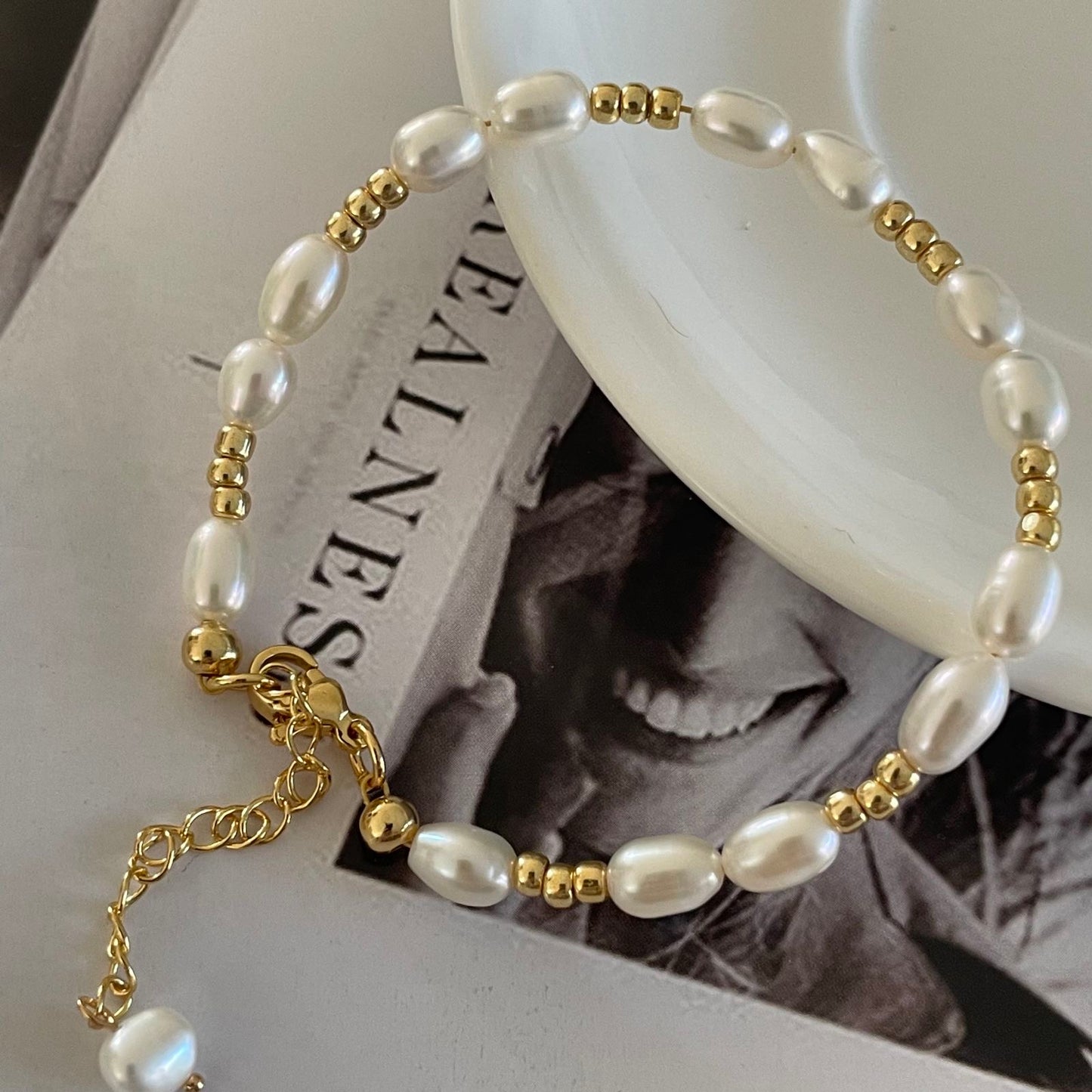 Pearl and Gold Ball Bracelet