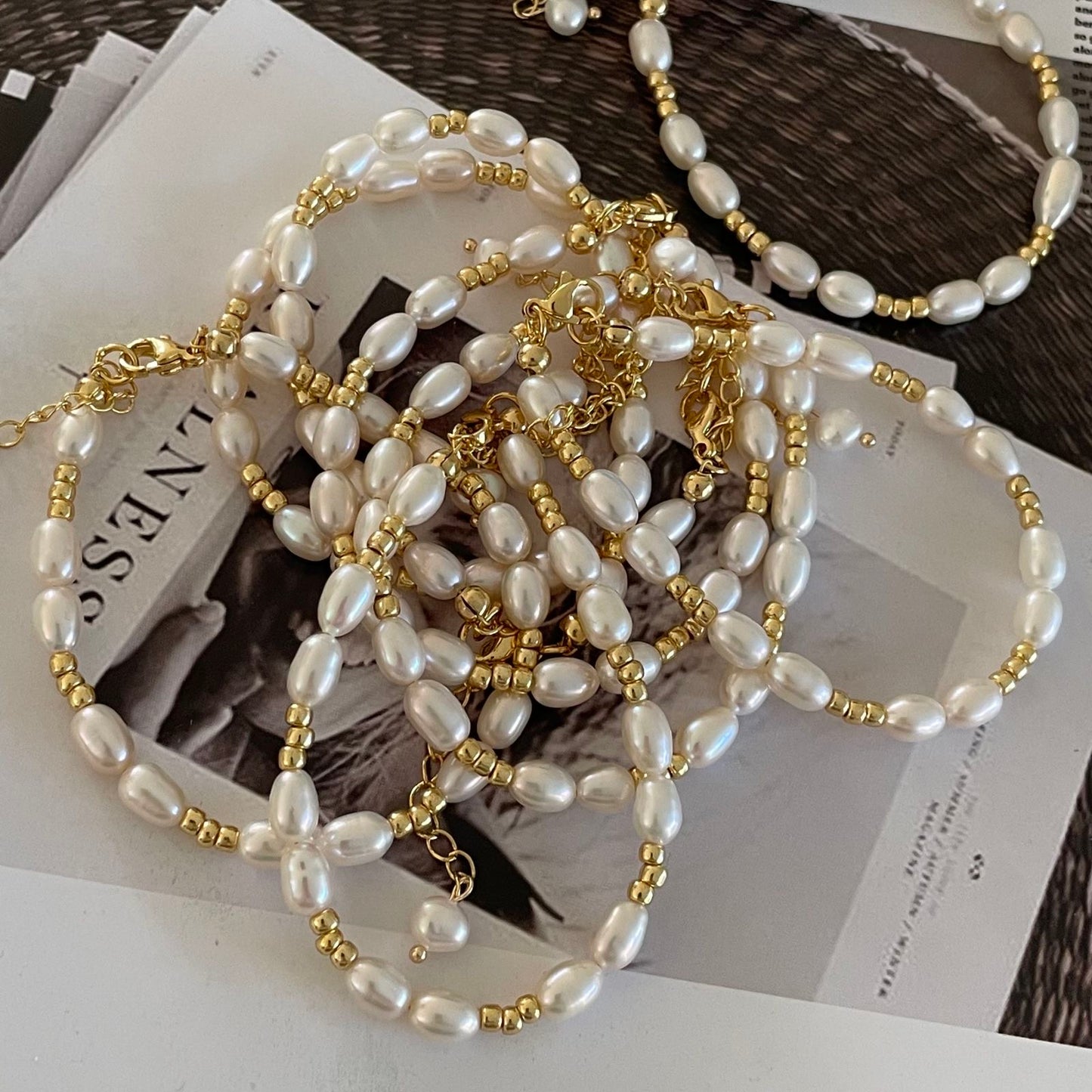 Pearl and Gold Ball Bracelet