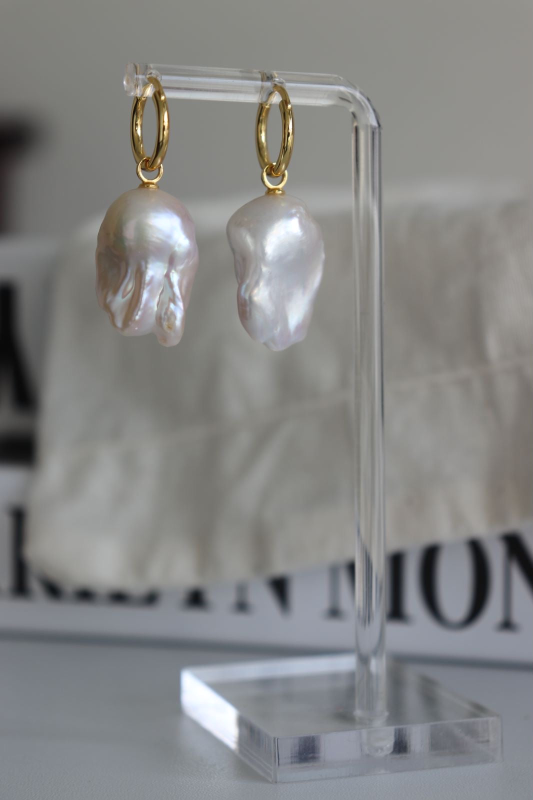 Natural Baroque Pearl Earrings in 18K Gold