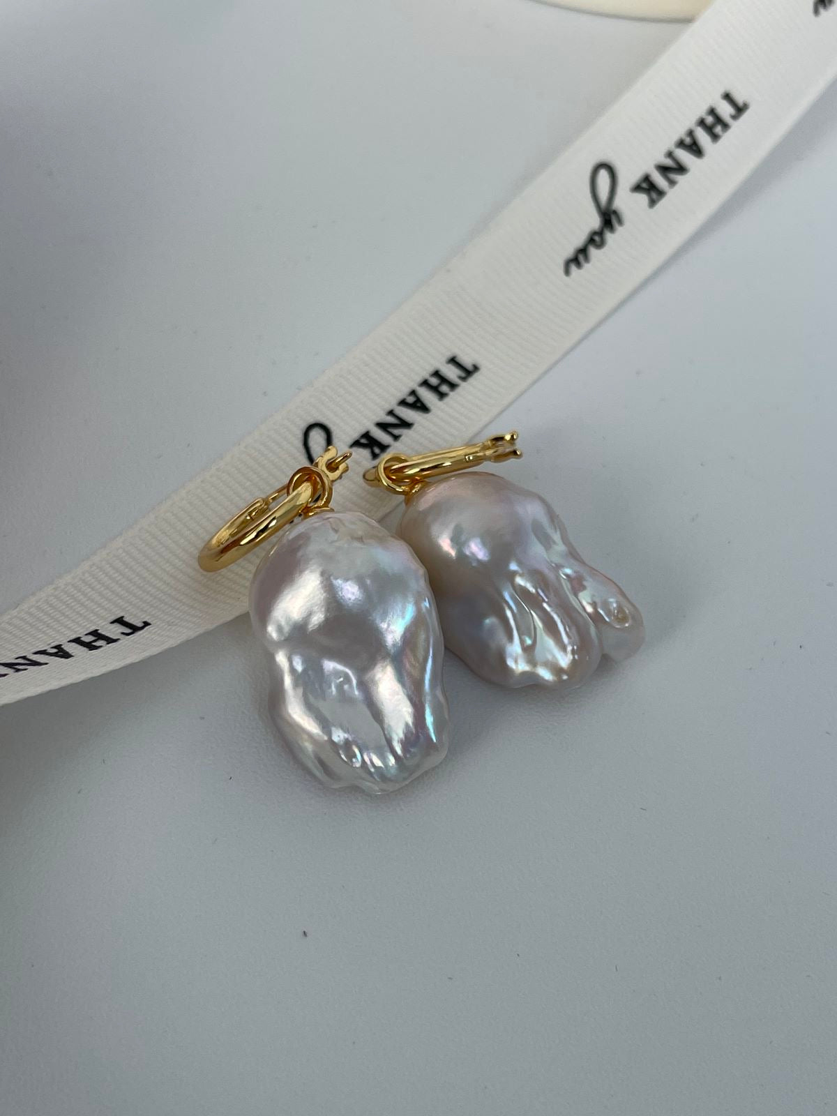 Natural Baroque Pearl Earrings in 18K Gold