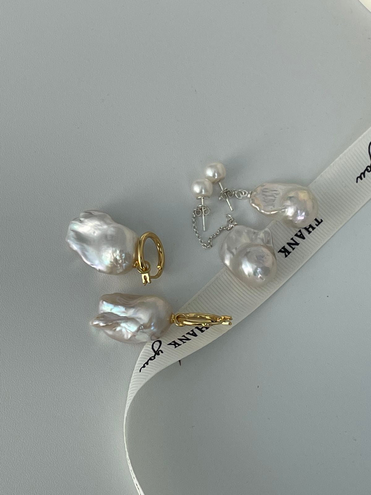 Natural Baroque Pearl Earrings in 18K Gold