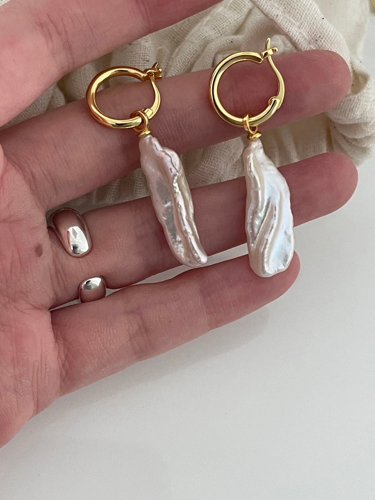 Radiant Baroque Pearl Earrings in 14K Gold