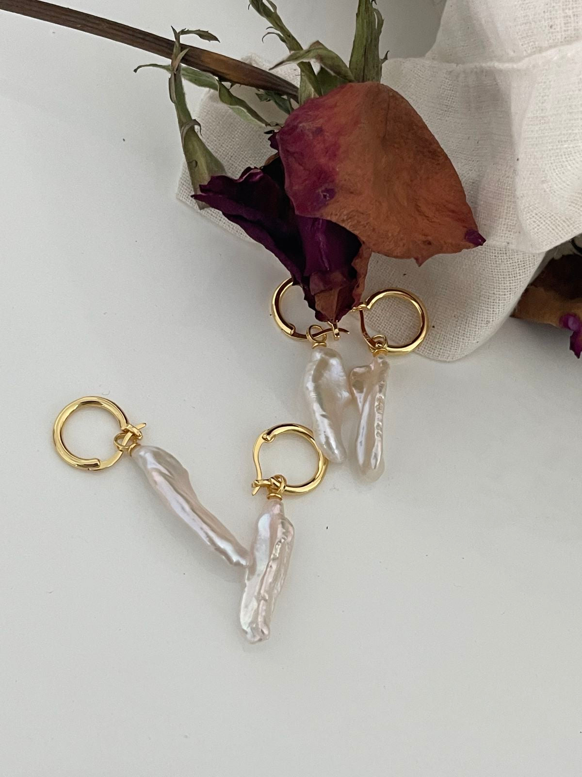 Radiant Baroque Pearl Earrings in 14K Gold