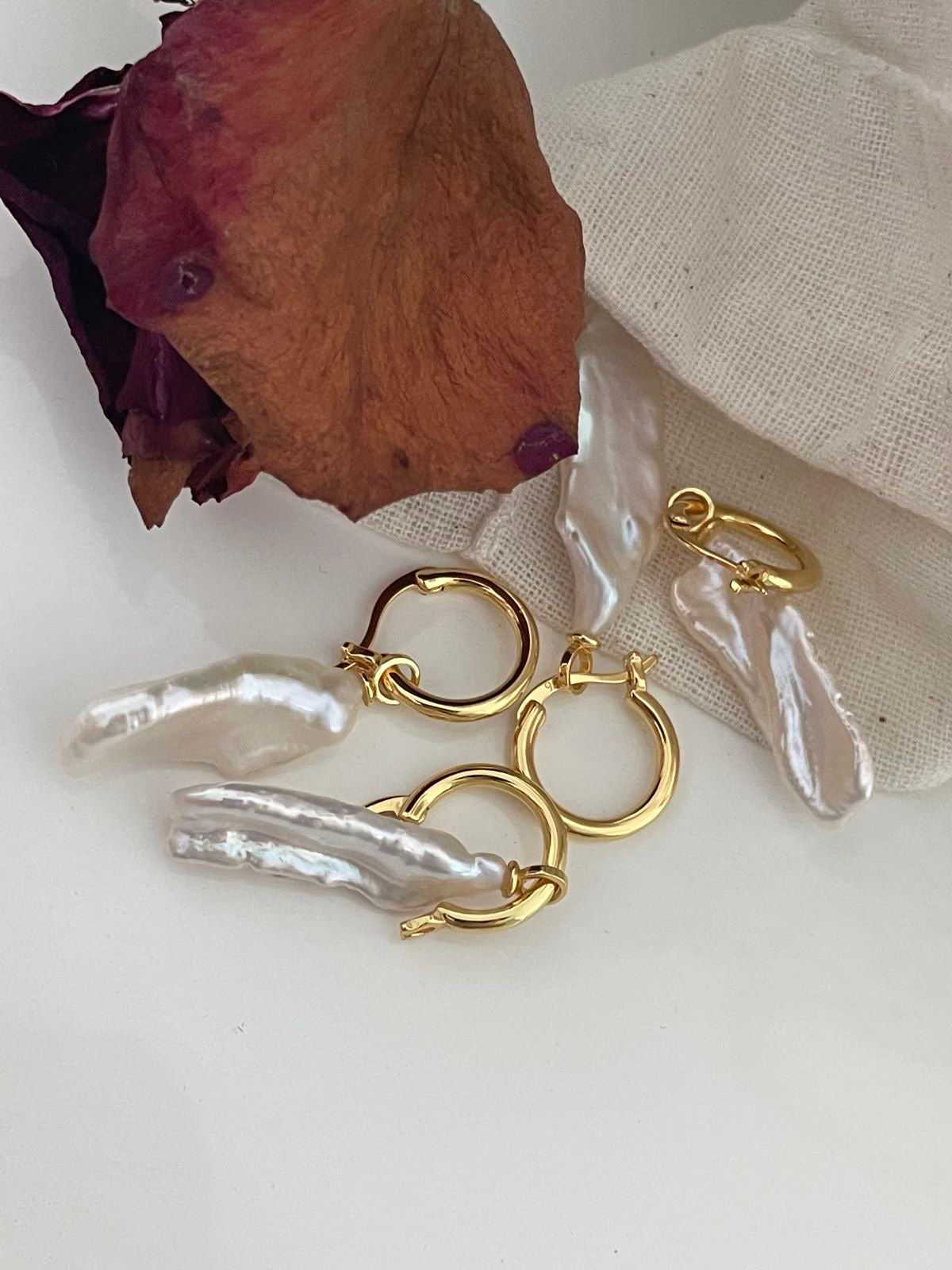 Radiant Baroque Pearl Earrings in 14K Gold