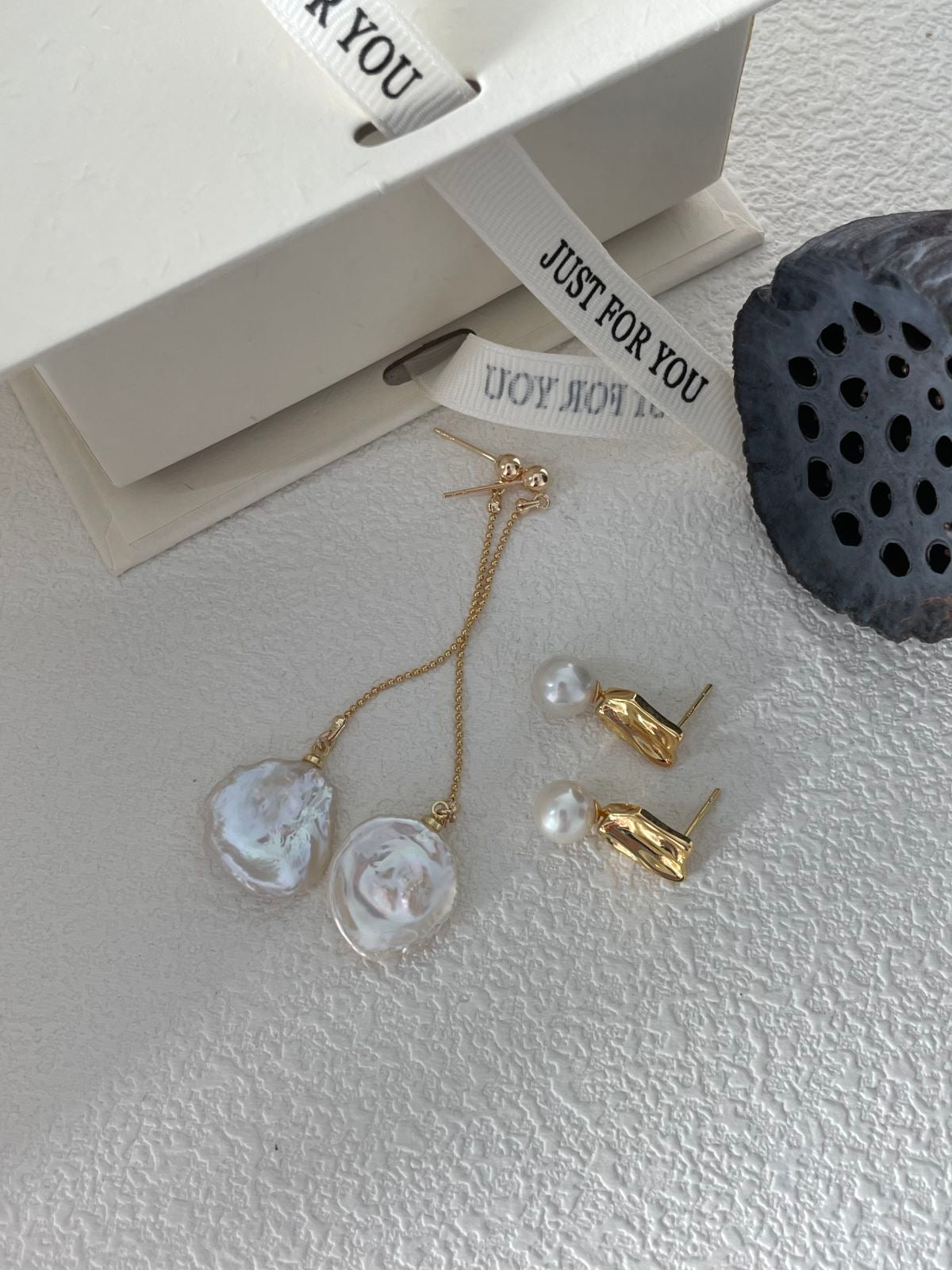 Wave Gold Earrings with Pearl Accents