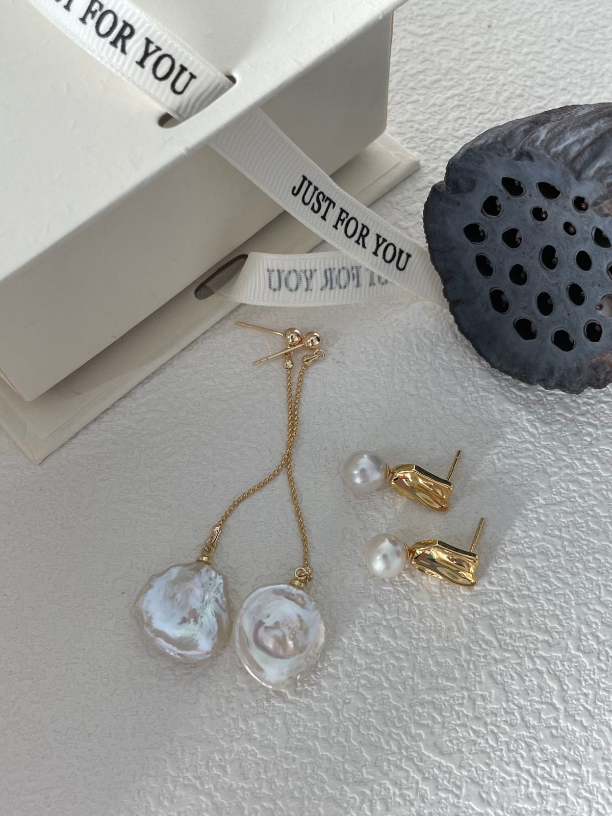 Wave Gold Earrings with Pearl Accents