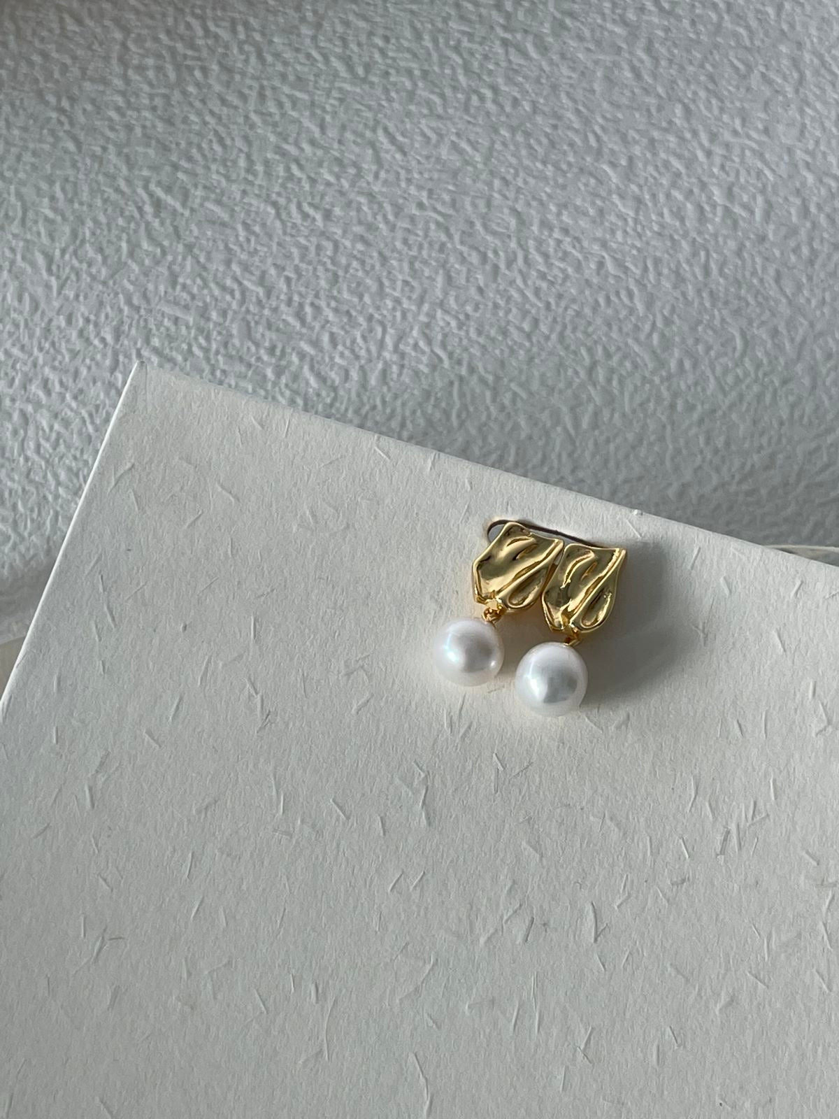 Wave Gold Earrings with Pearl Accents