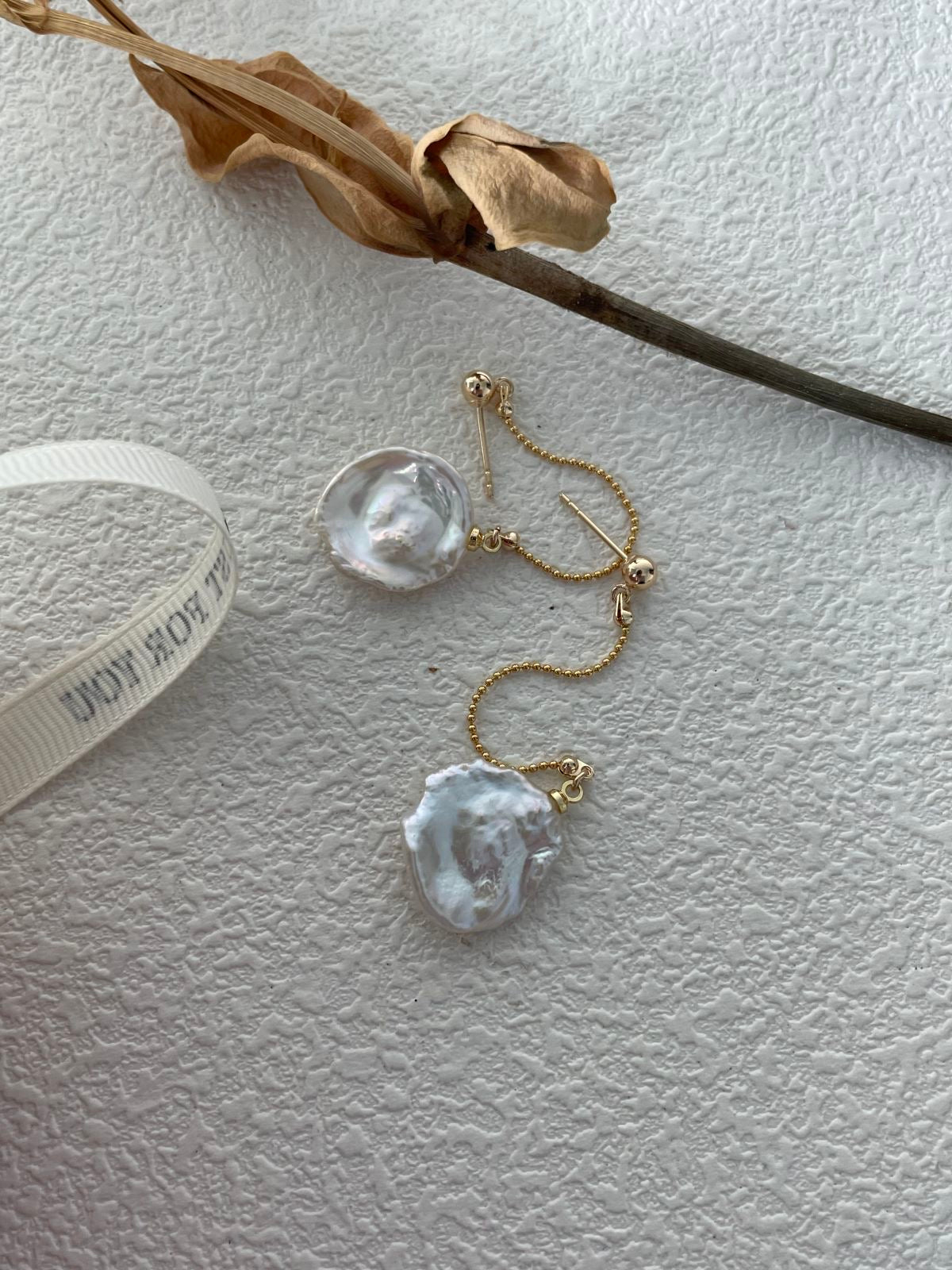 Flower Pearl Long Chain Earrings