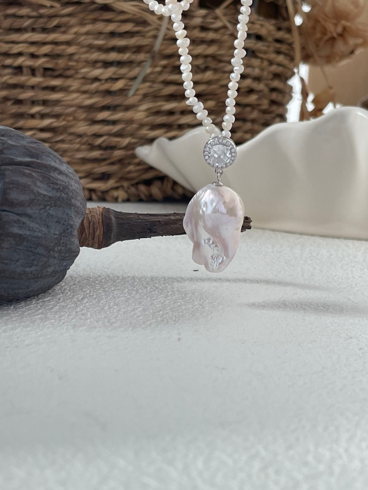 Jumbo Baroque Pearl Pendant with Pearl Chain