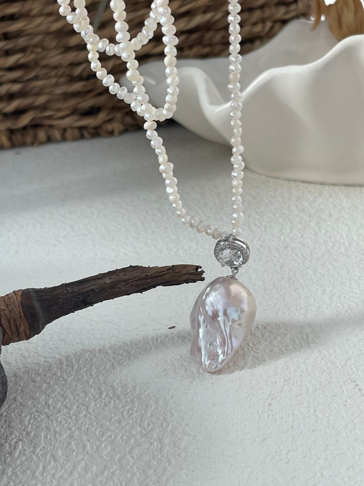 Jumbo Baroque Pearl Pendant with Pearl Chain