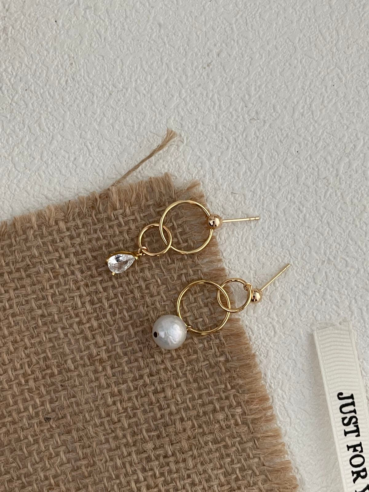 Asymmetric Pearl and Sparkling Zirconia Earrings