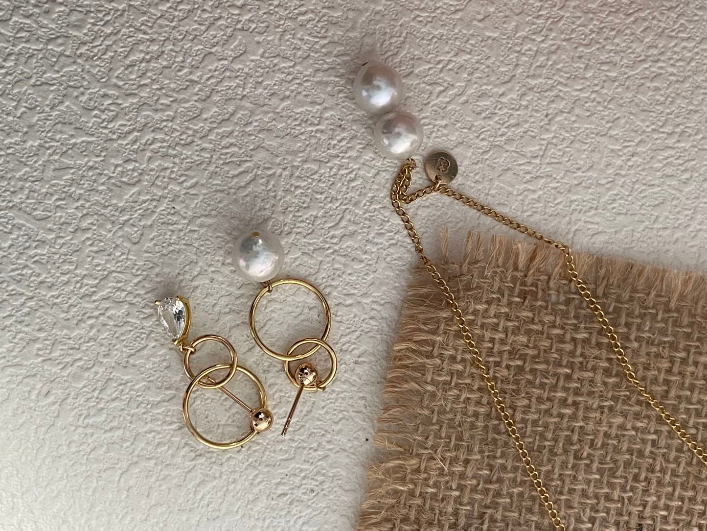 Asymmetric Pearl and Sparkling Zirconia Earrings