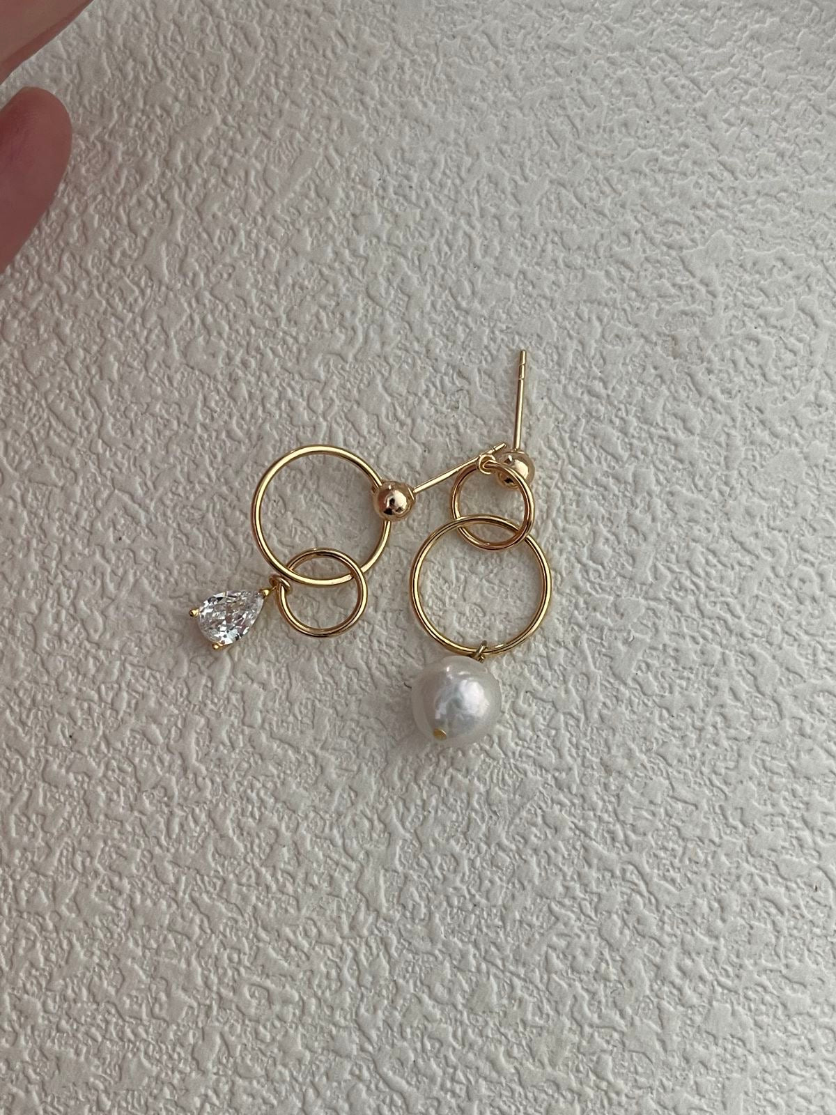 Asymmetric Pearl and Sparkling Zirconia Earrings